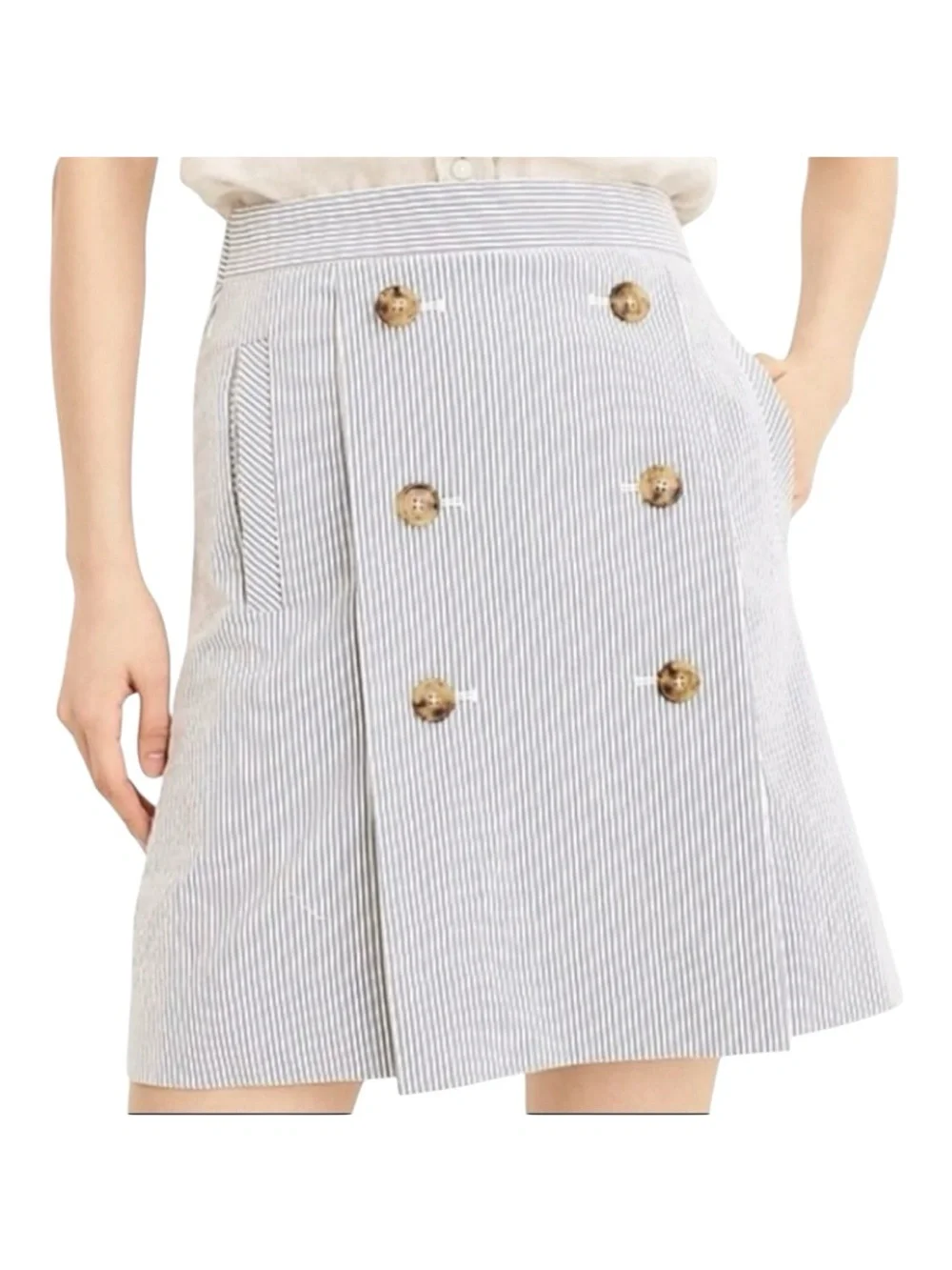 J. CREW Blue & White Striped Seersucker Mini Skirt